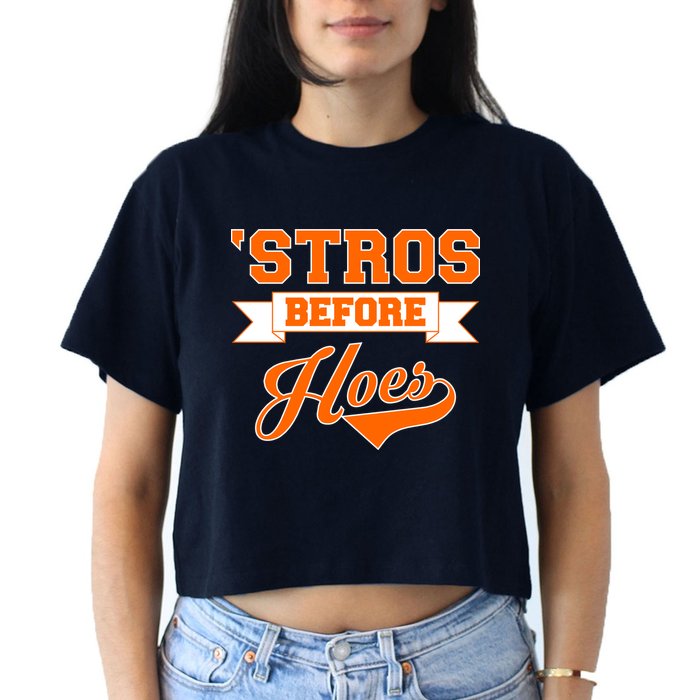 Houston 'Stros Before Hoes Baseball Script Crop Top