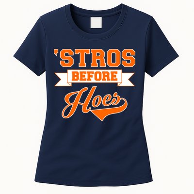 Houston 'Stros Before Hoes Baseball Script Womens T-Shirt