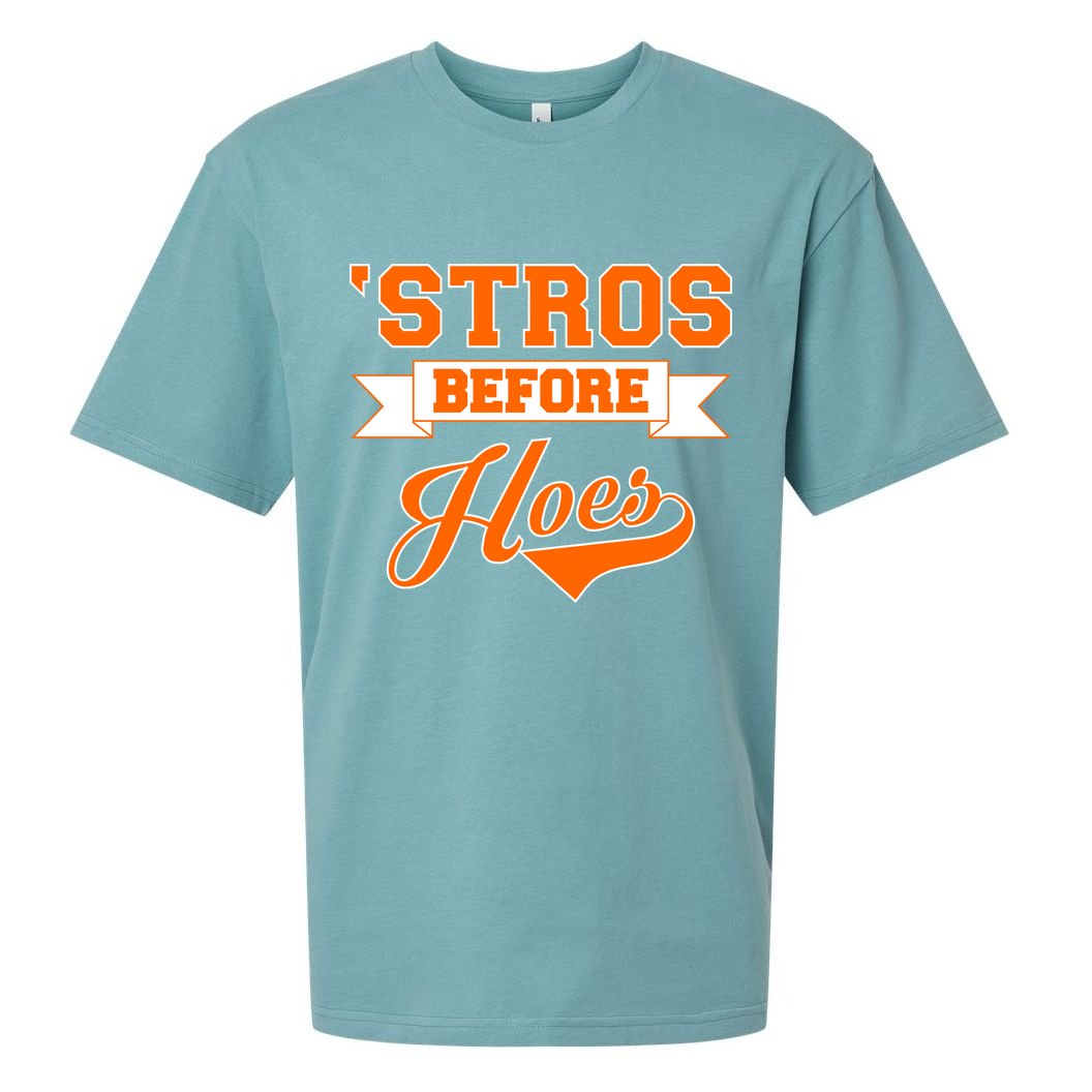 Houston 'Stros Before Hoes Baseball Script Sueded Cloud Jersey T-Shirt