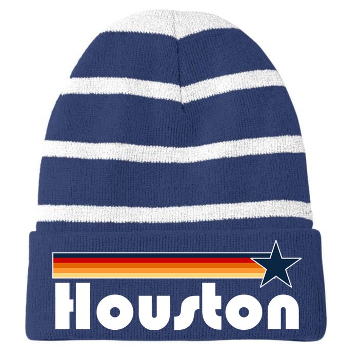 Houston Texas Baseball Colors Logo Striped Beanie with Solid Band