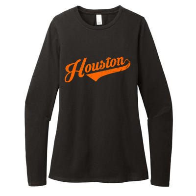 Houston, Texas City Vintage Baseball Script Womens CVC Long Sleeve Shirt