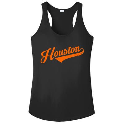 Houston, Texas City Vintage Baseball Script Ladies PosiCharge Competitor Racerback Tank