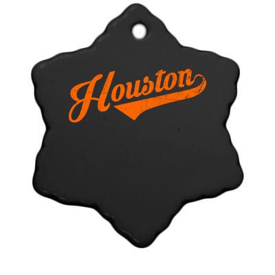 Houston, Texas City Vintage Baseball Script Ceramic Star Ornament