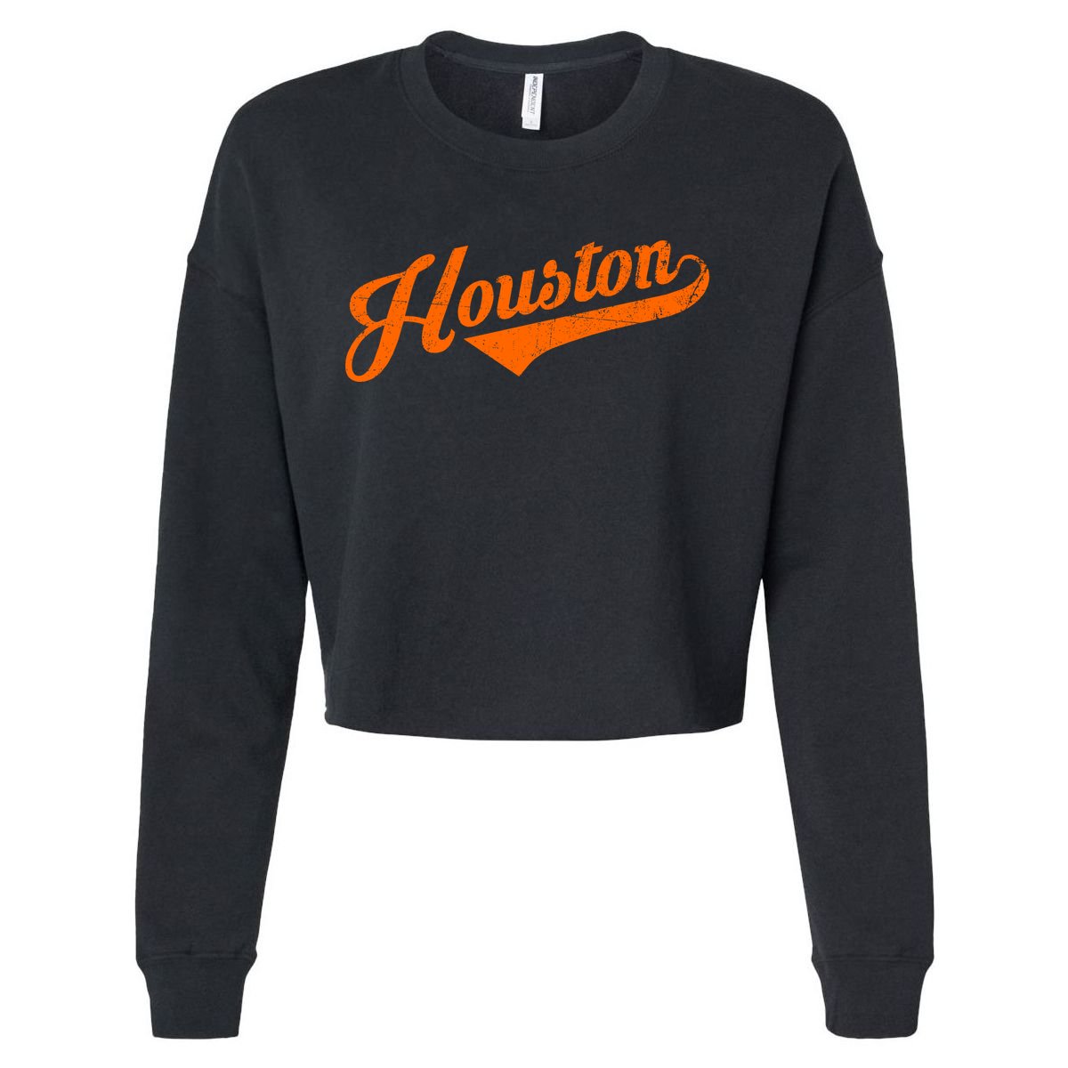 Houston, Texas City Vintage Baseball Script Cropped Pullover Crew