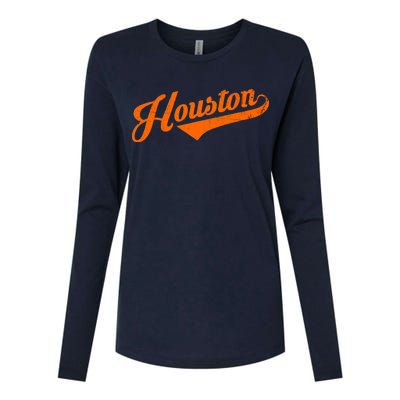 Houston, Texas City Vintage Baseball Script Womens Cotton Relaxed Long Sleeve T-Shirt