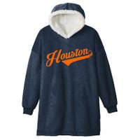 Houston, Texas City Vintage Baseball Script Hooded Wearable Blanket