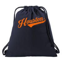 Houston, Texas City Vintage Baseball Script Drawstring Bag