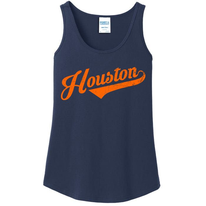 Houston, Texas City Vintage Baseball Script Ladies Essential Tank