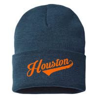 Houston, Texas City Vintage Baseball Script Sustainable Knit Beanie