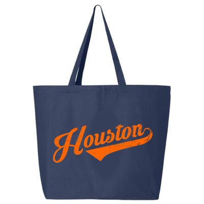 Houston, Texas City Vintage Baseball Script 25L Jumbo Tote