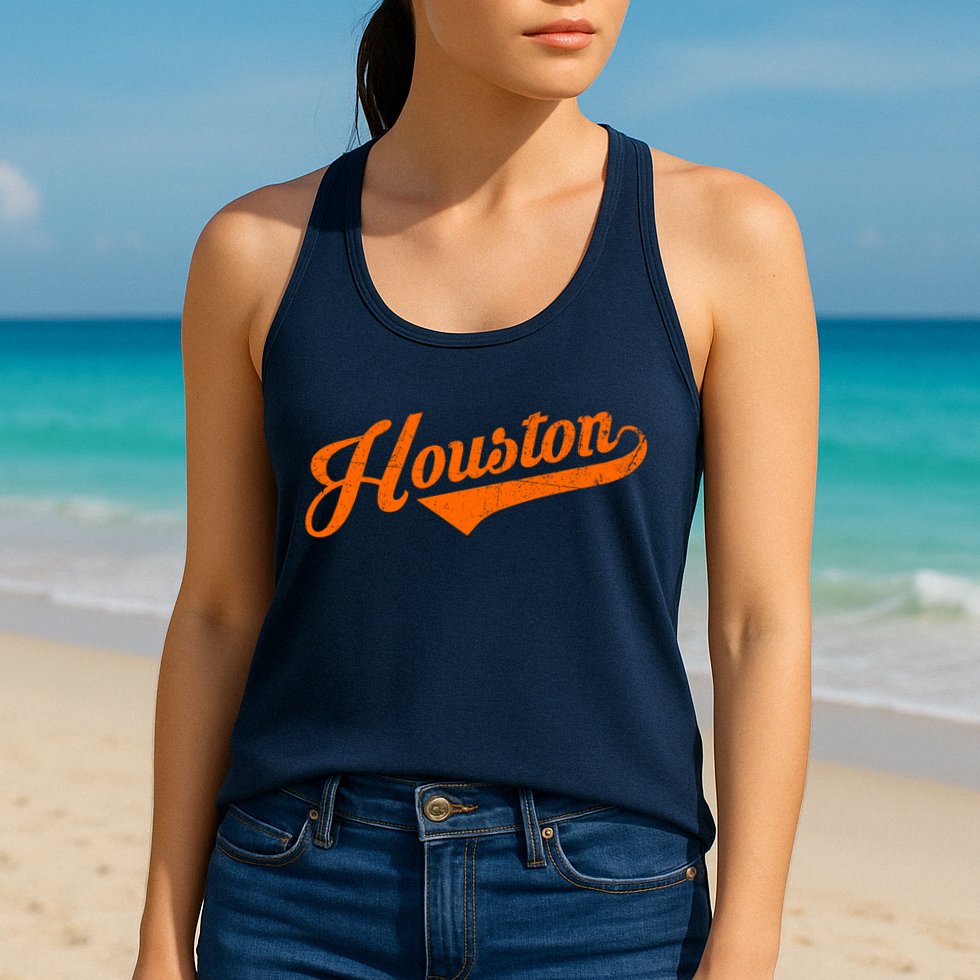 Houston, Texas City Vintage Baseball Script Womens Tank Top