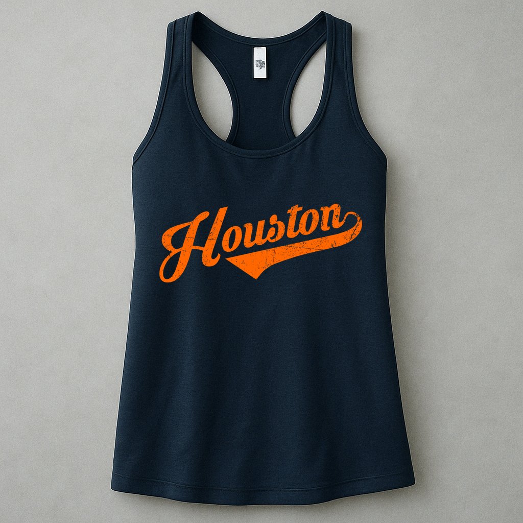 Houston, Texas City Vintage Baseball Script Womens Tank Top