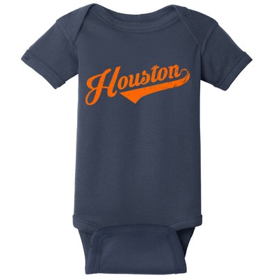 Houston, Texas City Vintage Baseball Script Baby Bodysuit