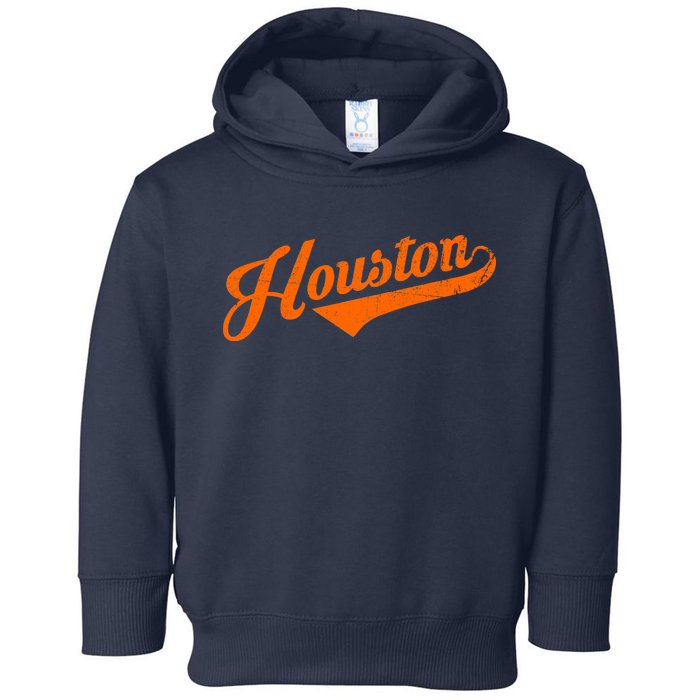 Houston, Texas City Vintage Baseball Script Toddler Hoodie