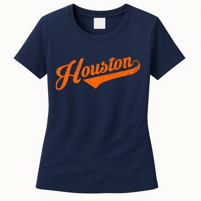 Houston, Texas City Vintage Baseball Script Womens T-Shirt