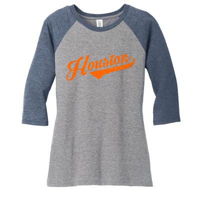 Houston, Texas City Vintage Baseball Script Women's Tri-Blend 3/4-Sleeve Raglan Shirt