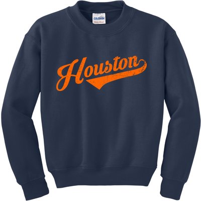 Houston, Texas City Vintage Baseball Script Kids Sweatshirt