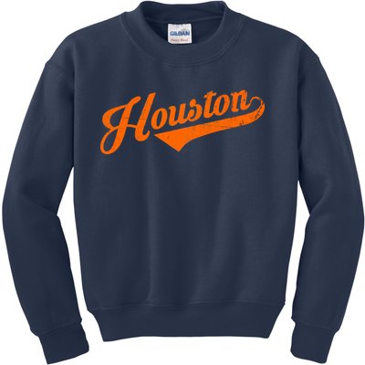 Houston, Texas City Vintage Baseball Script Kids Sweatshirt