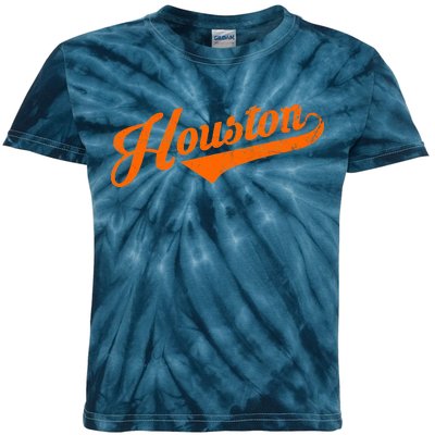 Houston, Texas City Vintage Baseball Script Kids Tie-Dye T-Shirt