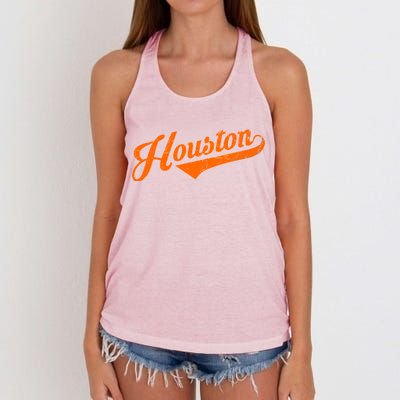 Houston, Texas City Vintage Baseball Script Women's Knotted Racerback Tank