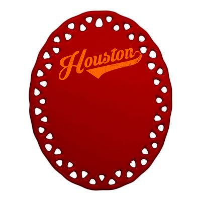 Houston, Texas City Vintage Baseball Script Ceramic Oval Ornament