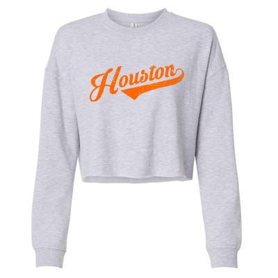 Houston, Texas City Vintage Baseball Script Cropped Pullover Crew