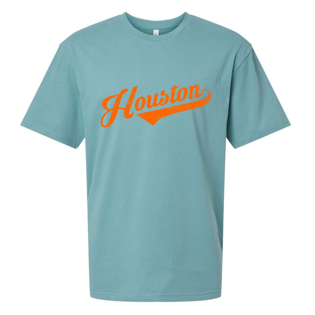 Houston, Texas City Vintage Baseball Script Sueded Cloud Jersey T-Shirt