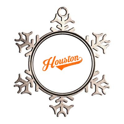 Houston, Texas City Vintage Baseball Script Metallic Star Ornament