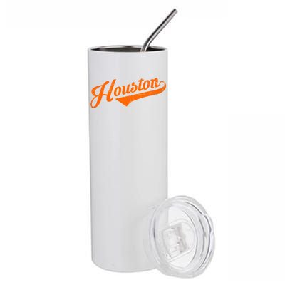 Houston, Texas City Vintage Baseball Script Stainless Steel Tumbler