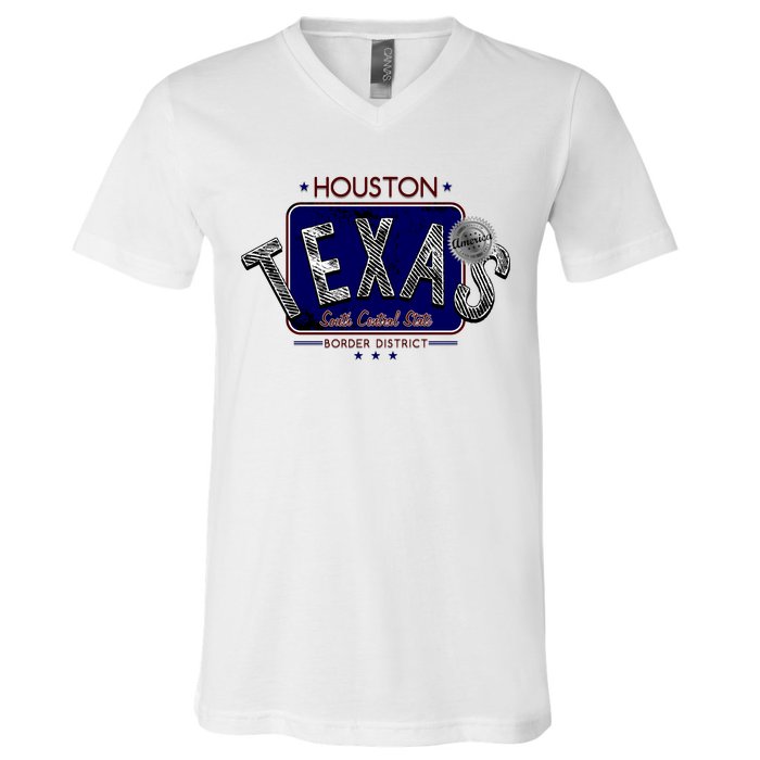 Houston Texas Land of the Free Logo V-Neck T-Shirt