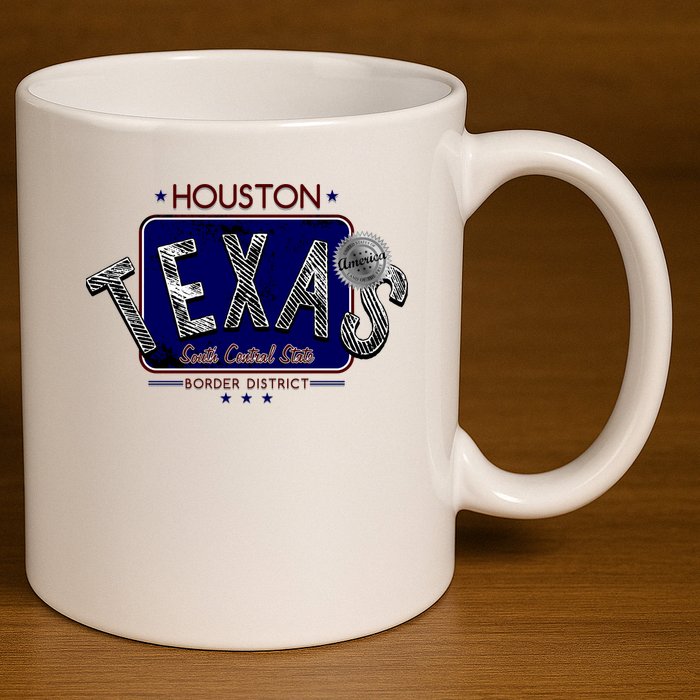 Houston Texas Land of the Free Logo 11oz C Handle Ceramic Mug