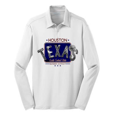 Houston Texas Land of the Free Logo Silk Touch Performance Long Sleeve Polo