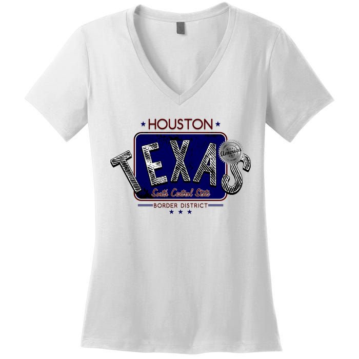 Houston Texas Land of the Free Logo Women's V-Neck T-Shirt