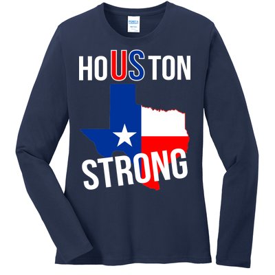 Houston US Strong Texas State Flag Ladies Long Sleeve Shirt