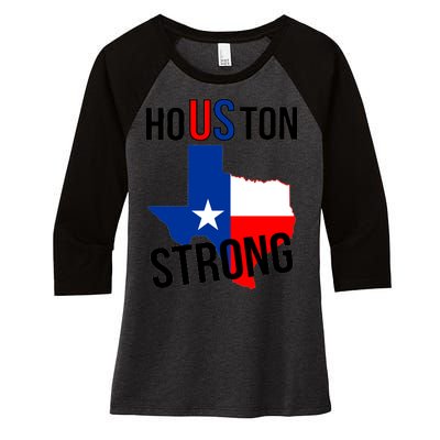 Houston US Strong Texas State Flag Women's Tri-Blend 3/4-Sleeve Raglan Shirt