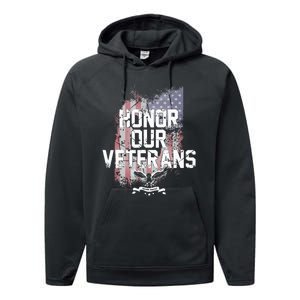 Honor Our Vets Happy Veterans Day Fallen Soldiers Performance Fleece Hoodie