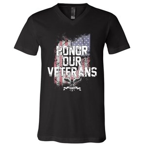 Honor Our Vets Happy Veterans Day Fallen Soldiers V-Neck T-Shirt