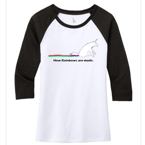 How Rainbows Are Made Unicorn Women's Tri-Blend 3/4-Sleeve Raglan Shirt