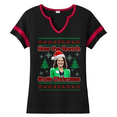 How The Gretch Stole Christmas Ugly Christmas Sweater Ladies Halftime Notch Neck Tee