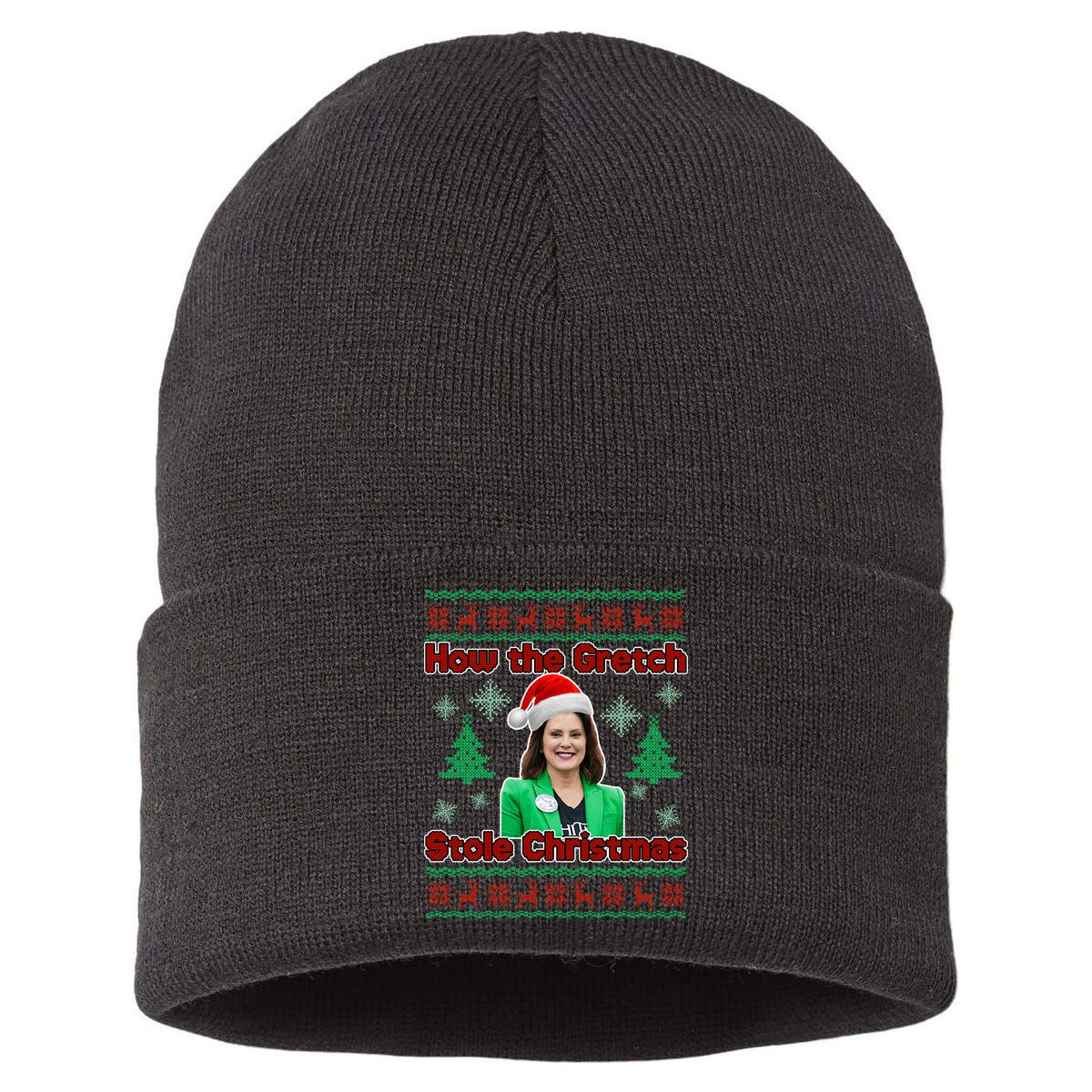How The Gretch Stole Christmas Ugly Christmas Sweater Sustainable Knit Beanie