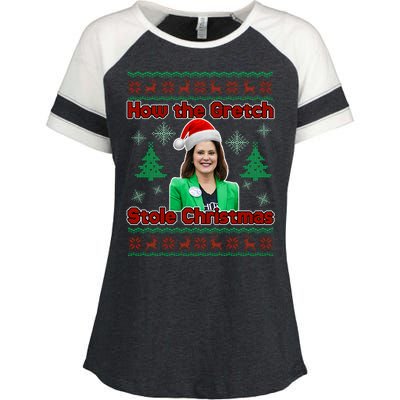 How The Gretch Stole Christmas Ugly Christmas Sweater Enza Ladies Jersey Colorblock Tee