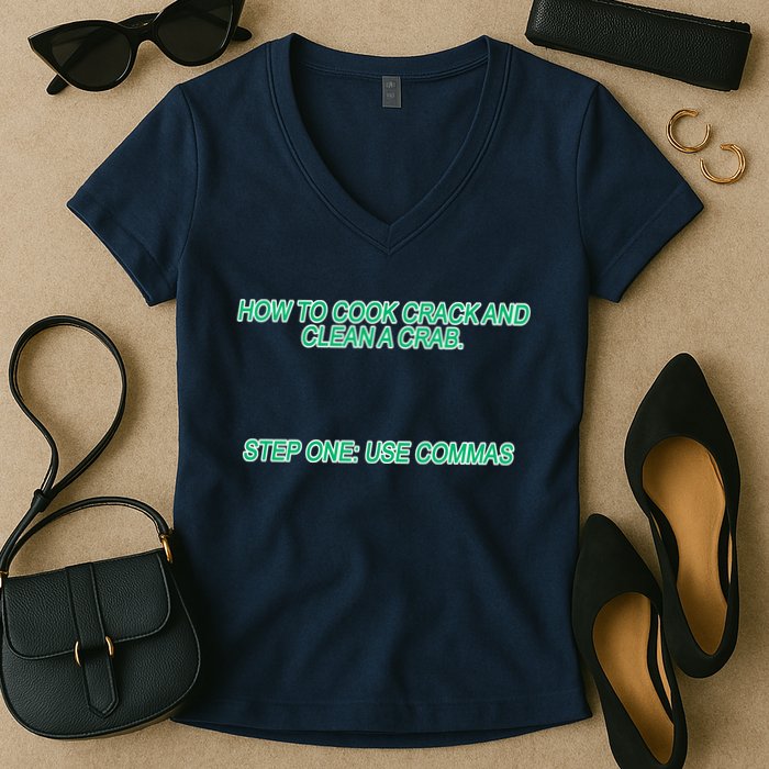 How To Cook Crack And Clean A Crab Use Commas Women's V-Neck T-Shirt