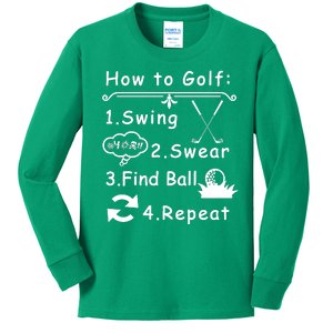 How To Golf Funny Kids Long Sleeve Shirt