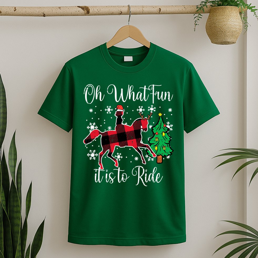 Horse Oh What Fun It Is To Ride Christmas Xmas Girls  T-Shirt