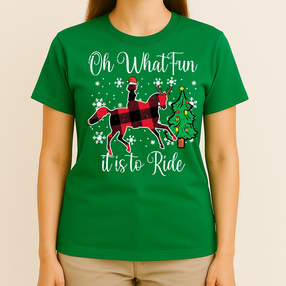 Horse Oh What Fun It Is To Ride Christmas Xmas Girls  T-Shirt