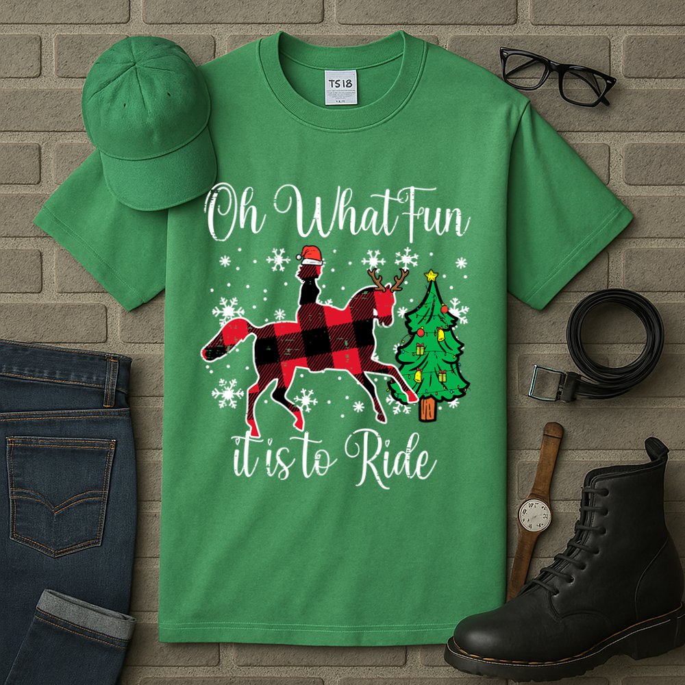 Horse Oh What Fun It Is To Ride Christmas Xmas Girls  Tall T-Shirt