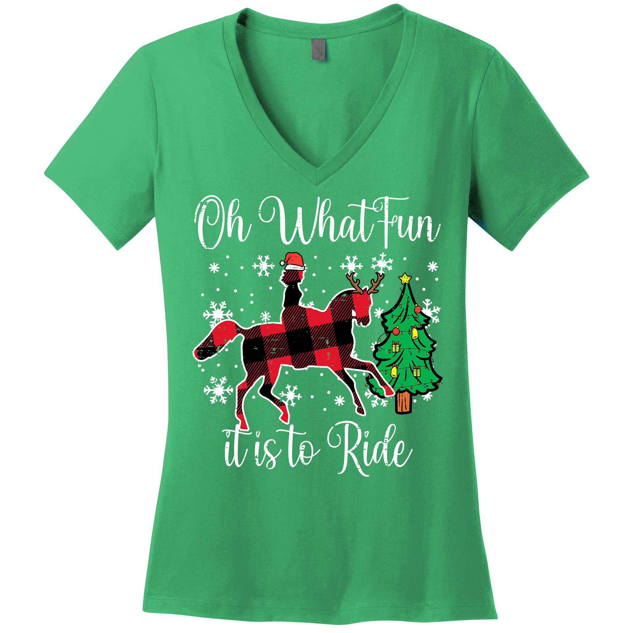 Horse Oh What Fun It Is To Ride Christmas Xmas Girls  Women's V-Neck T-Shirt