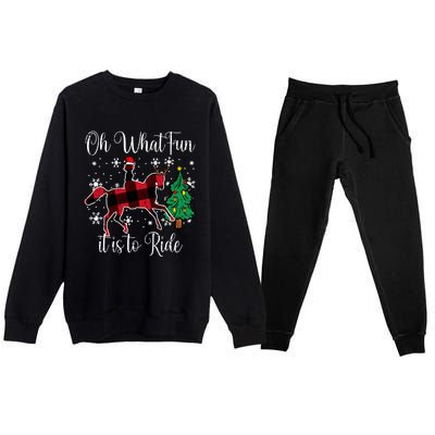 Horse Oh What Fun It Is To Ride Christmas Xmas Girls Women Premium Crewneck Sweatsuit Set