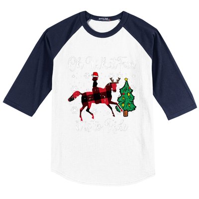 Horse Oh What Fun It Is To Ride Christmas Xmas Girls Women Baseball Sleeve Shirt