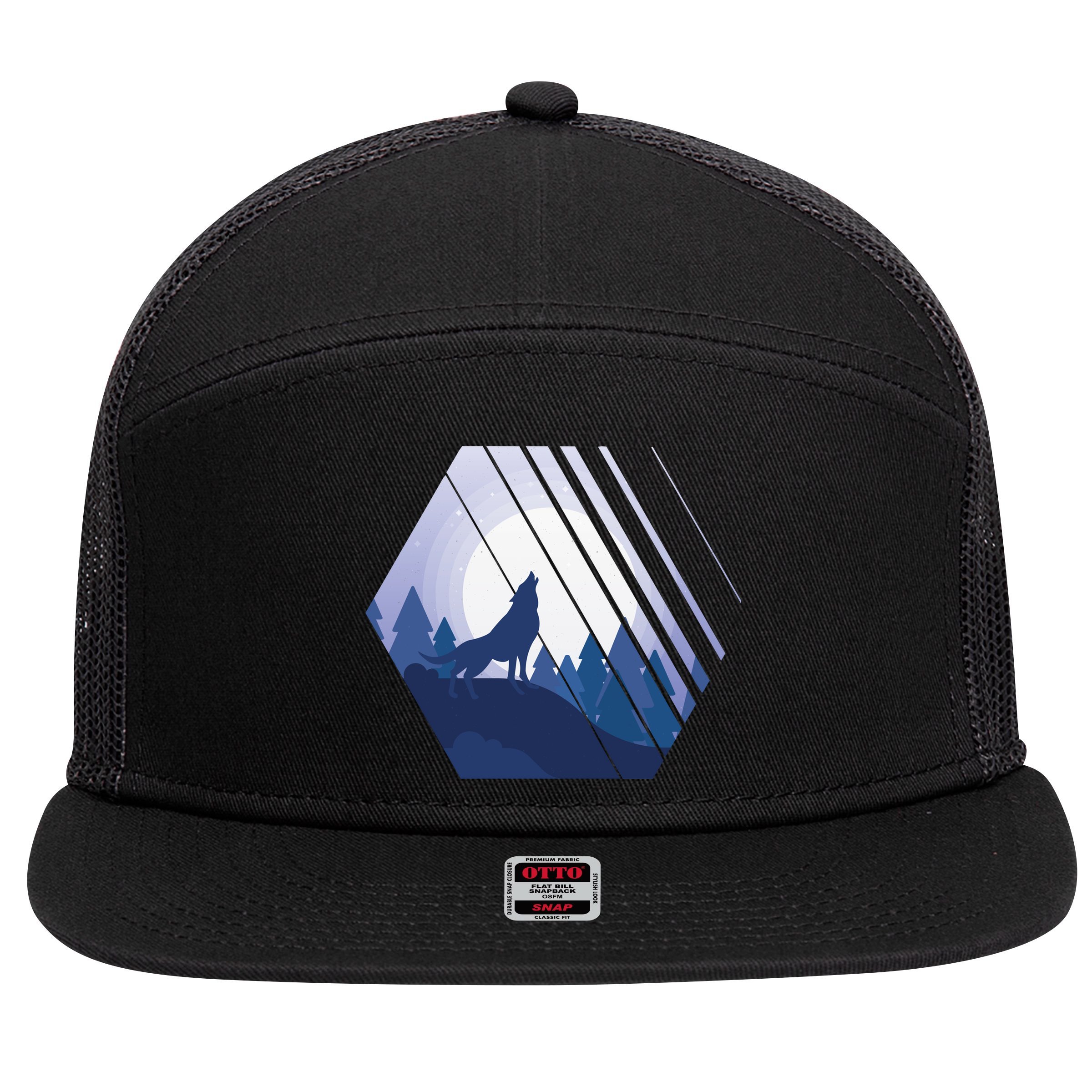 Howling Wolf 7 Panel Mesh Trucker Snapback Hat